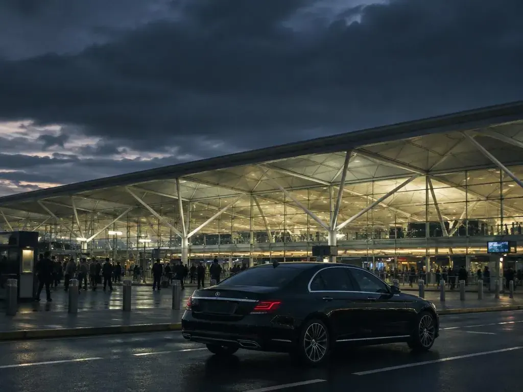 Executive stepping out of a chauffeur car in the City of London