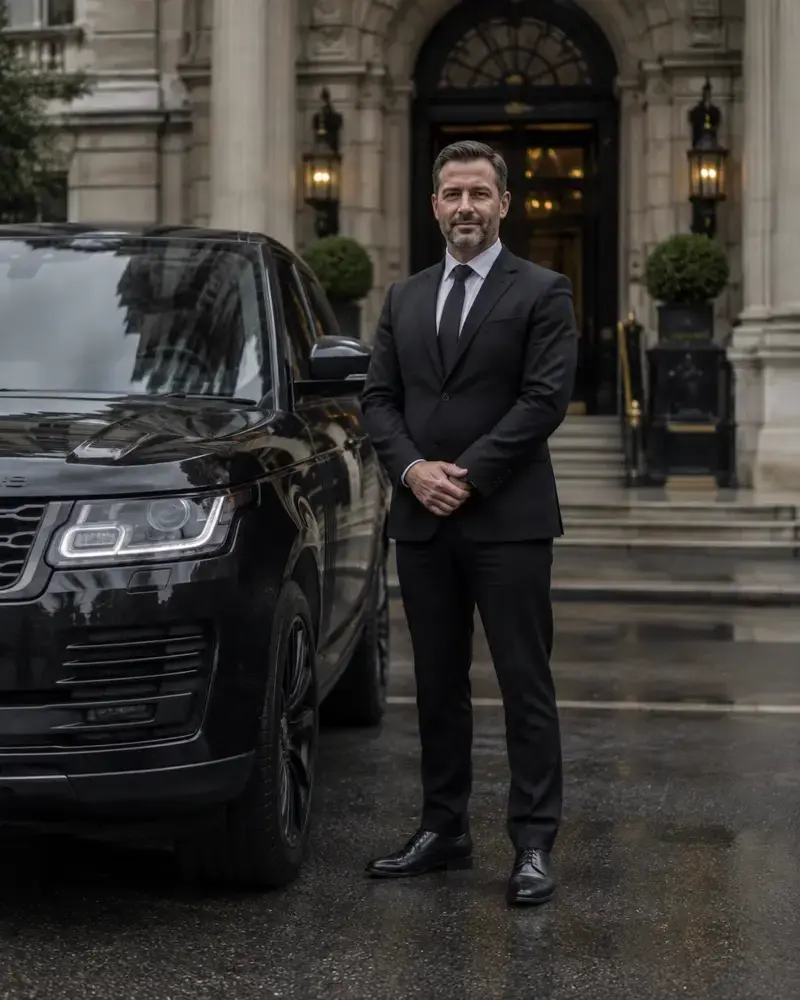 Professional chauffeur greeting a passenger