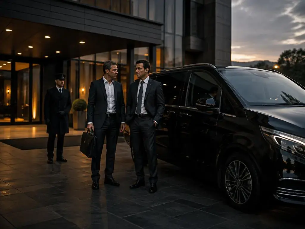 Guest arriving at a luxury hotel by chauffeur car