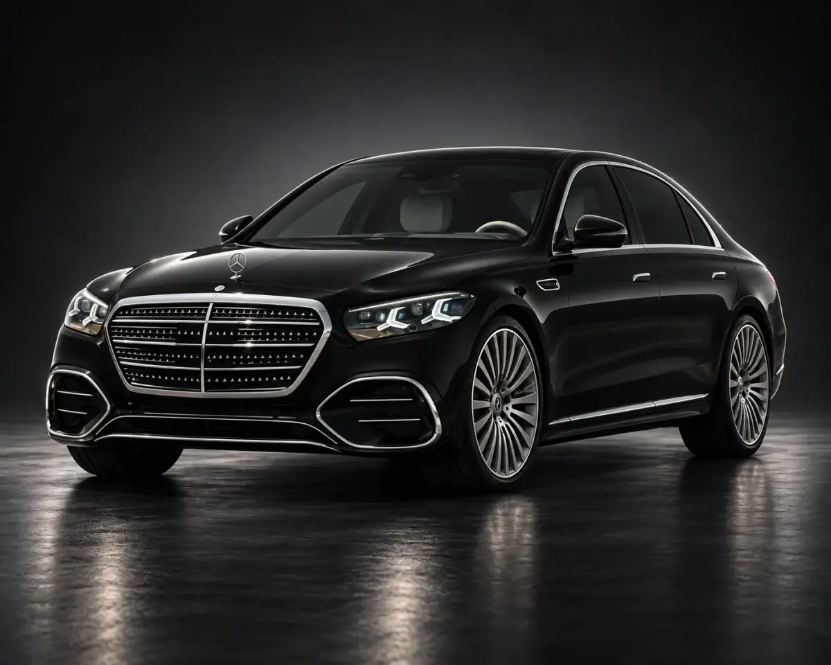 Black Mercedes S-Class luxury saloon