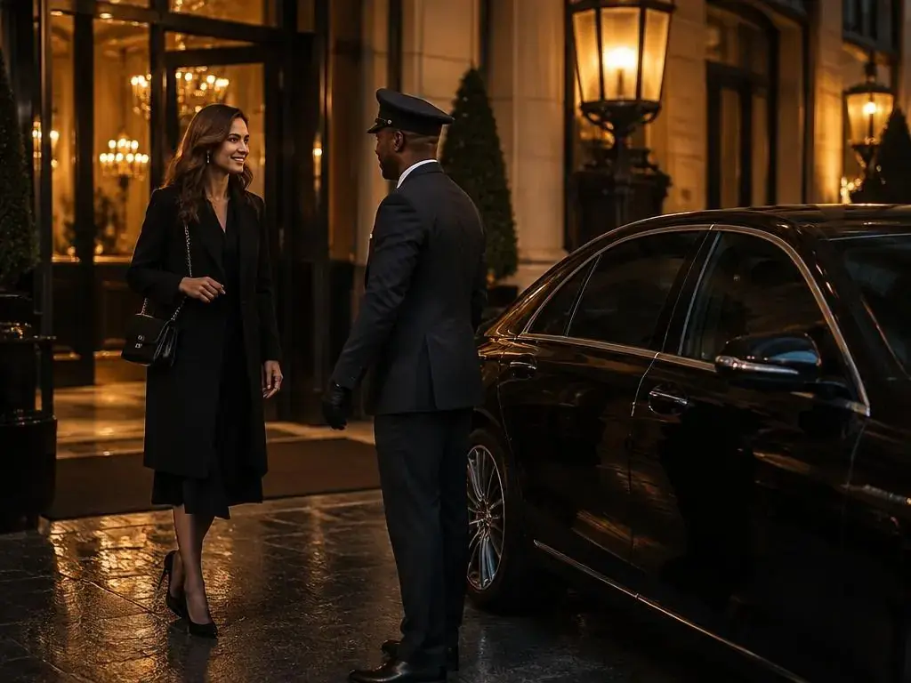 Guest arriving at a luxury London hotel by chauffeur car